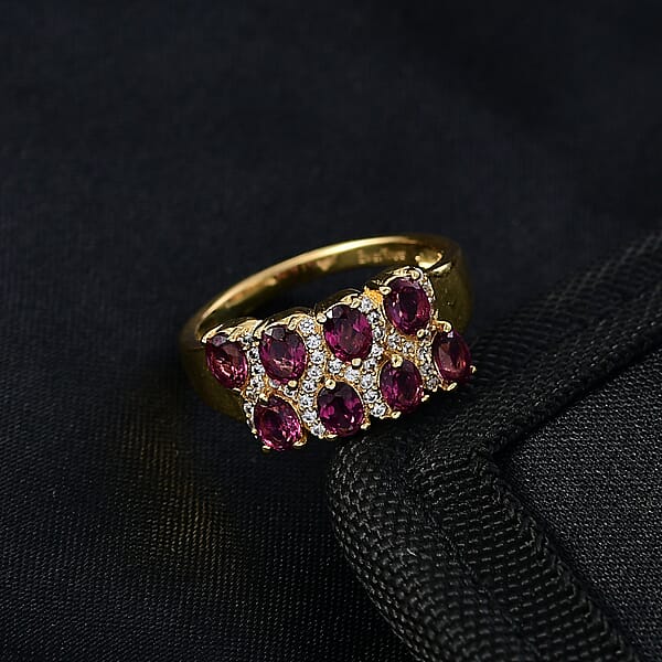 Shop Lc EverTrue Orissa Rhodolite Garnet White Zircon Ring In 18K YG Plated 2.15 Ctw