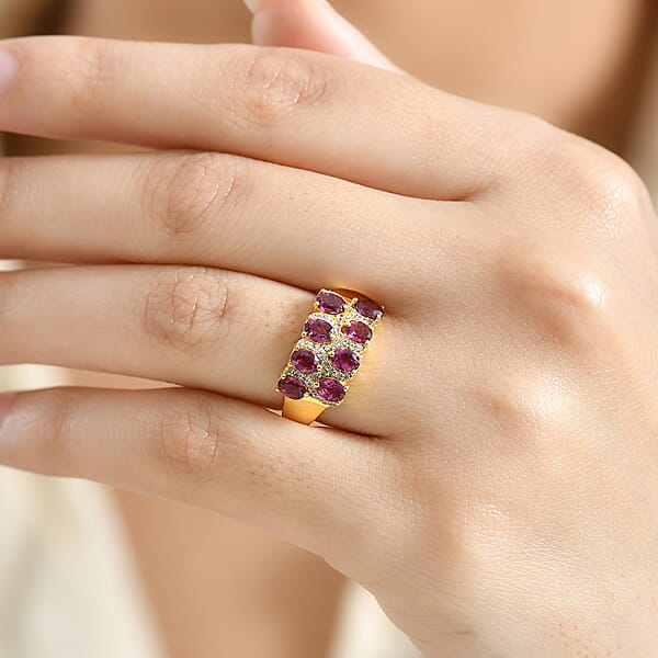 Shop Lc EverTrue Orissa Rhodolite Garnet White Zircon Ring In 18K YG Plated 2.15 Ctw