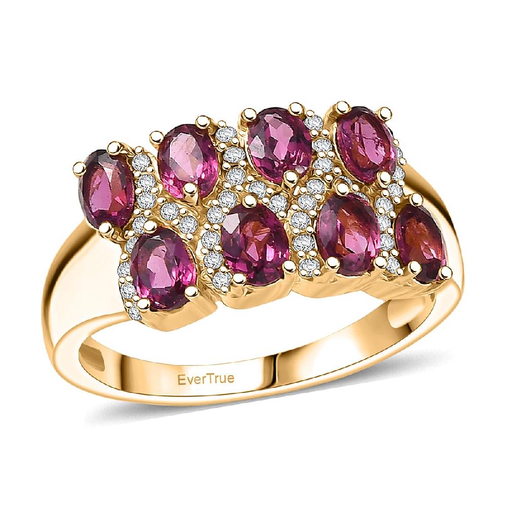 shop lc EverTrue Orissa Rhodolite Garnet White Zircon Ring in 18K YG Plated 2.15 ctw