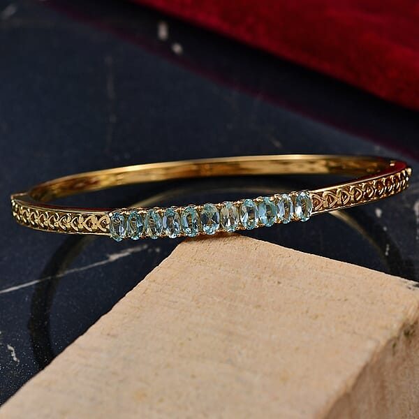 Shop Lc EverTrue Paraiba Apatite 11.75 Ctw Bangle Bracelet In 18K YG Plated (7.25 In)