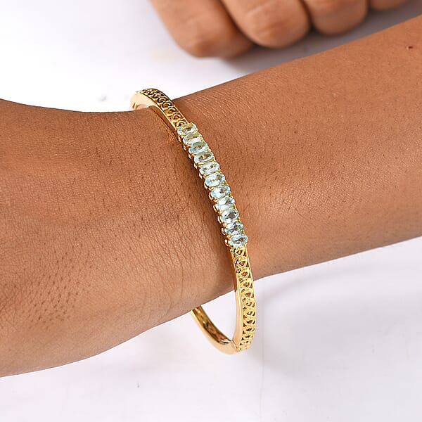 Shop Lc EverTrue Paraiba Apatite 11.75 Ctw Bangle Bracelet In 18K YG Plated (7.25 In)
