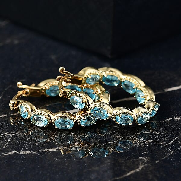 Shop Lc EverTrue Paraiba Apatite 4.20 Ctw Hoop Earrings In 18K YG Plated