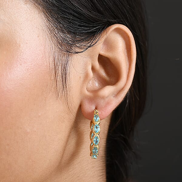 Shop Lc EverTrue Paraiba Apatite 4.20 Ctw Hoop Earrings In 18K YG Plated