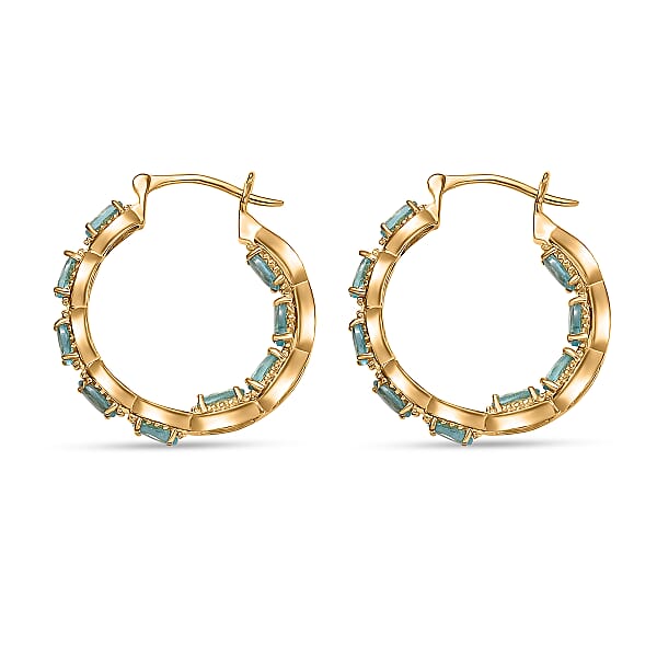 Shop Lc EverTrue Paraiba Apatite 4.20 Ctw Hoop Earrings In 18K YG Plated