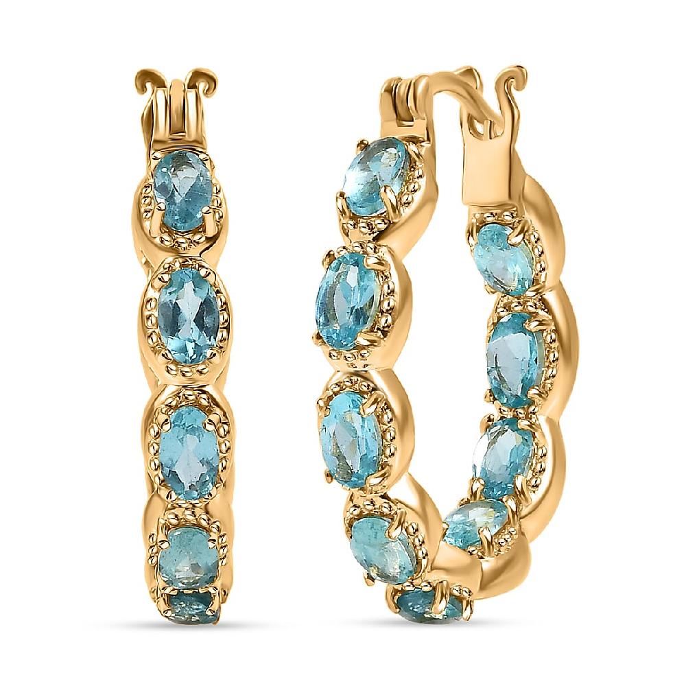 shop lc EverTrue Paraiba Apatite 4.20 ctw Hoop Earrings in 18K YG Plated