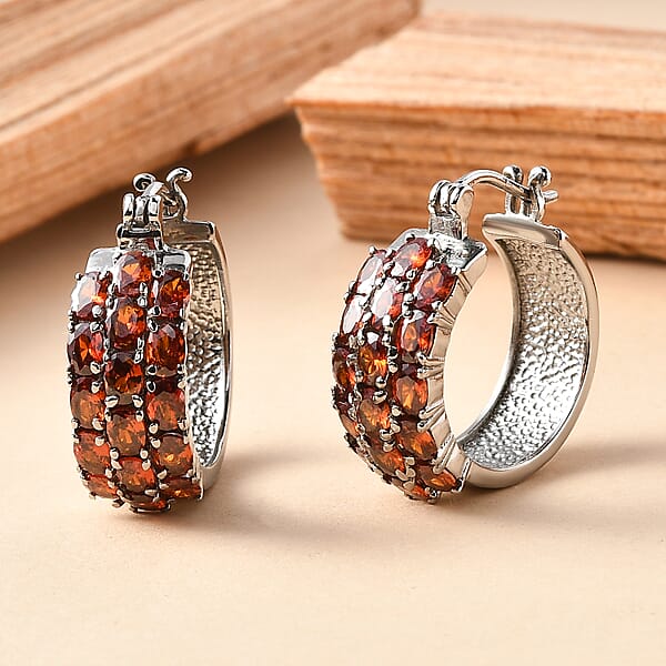 Shop Lc EverTrue Red Simulated Diamond Hoop Earrings In Stainless Steel 7.80 Ctw