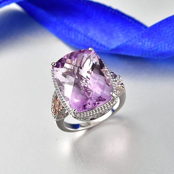 Shop Lc EverTrue Rose De France Amethyst And White Zircon 20.60 Ctw Ring In 18K RG Plated And Platinum Bond