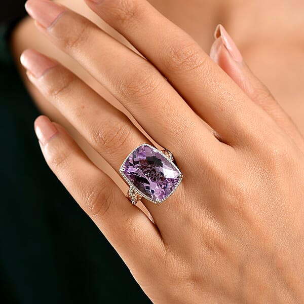 Shop Lc EverTrue Rose De France Amethyst And White Zircon 20.60 Ctw Ring In 18K RG Plated And Platinum Bond