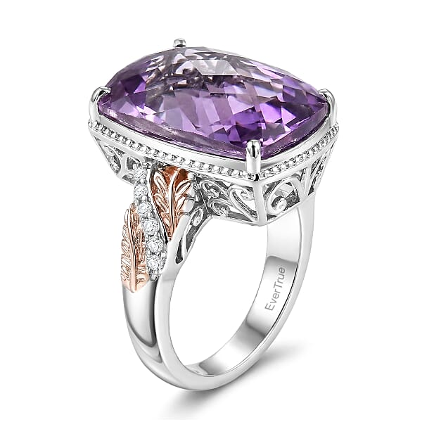 Shop Lc EverTrue Rose De France Amethyst And White Zircon 20.60 Ctw Ring In 18K RG Plated And Platinum Bond