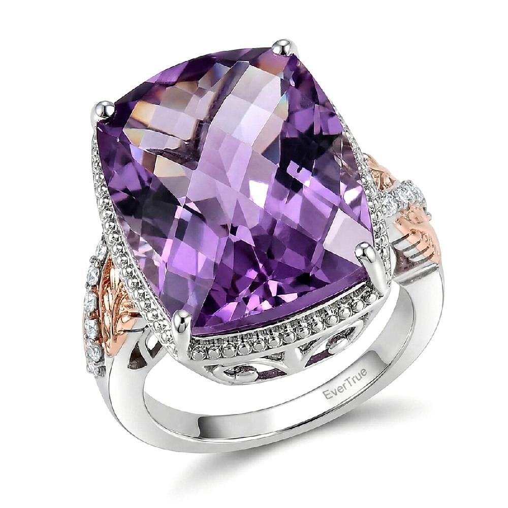 shop lc EverTrue Rose De France Amethyst and White Zircon 20.60 ctw Ring in 18K RG Plated and Platinum Bond