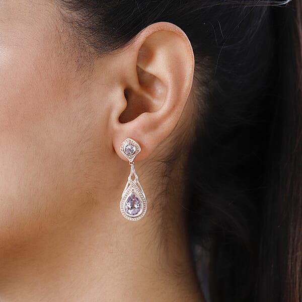 Shop Lc EverTrue Rose De France Amethyst Earrings In 18K RG Plated Dangle Drop Earrings Wedding Gifts For Women 3.90 Ctw