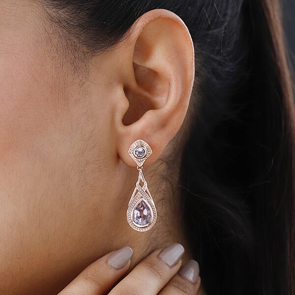 Shop Lc EverTrue Rose De France Amethyst Earrings In 18K RG Plated Dangle Drop Earrings Wedding Gifts For Women 3.90 Ctw