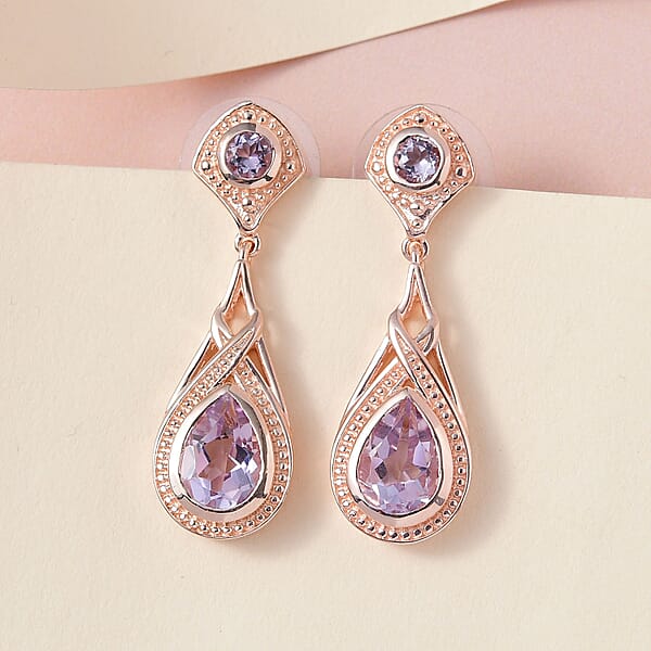 Shop Lc EverTrue Rose De France Amethyst Earrings In 18K RG Plated Dangle Drop Earrings Wedding Gifts For Women 3.90 Ctw