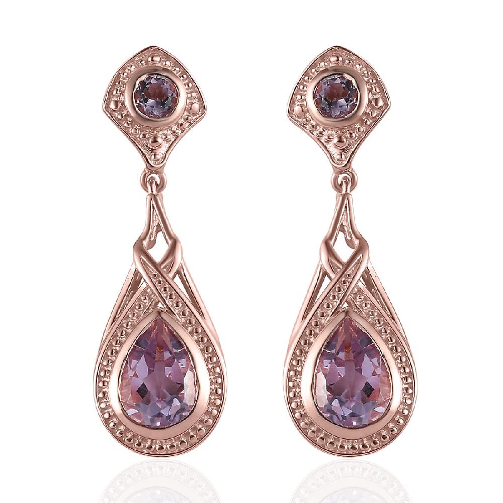 shop lc EverTrue Rose De France Amethyst Earrings in 18K RG Plated Dangle Drop Earrings Wedding Gifts For Women 3.90 ctw