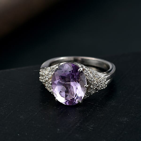 Shop Lc EverTrue Rose De France Amethyst White Zircon Lavender Cocktail Ring In Platinum Bond 4.75 Ctw