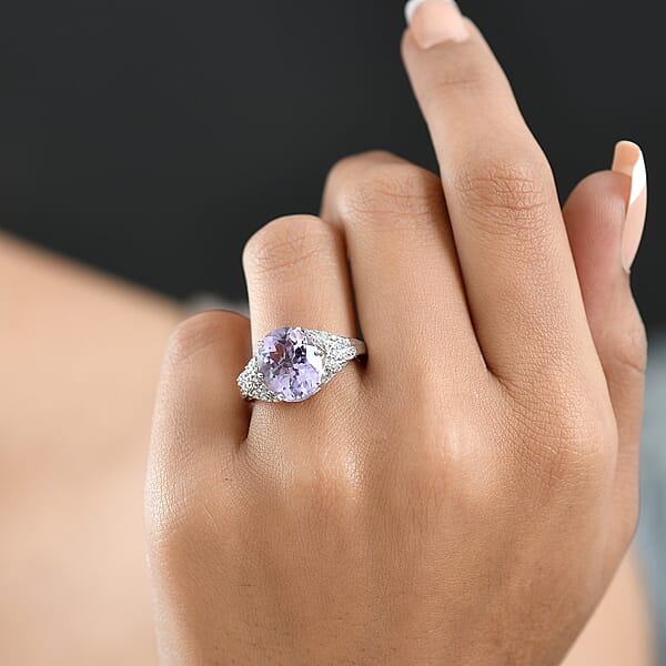 Shop Lc EverTrue Rose De France Amethyst White Zircon Lavender Cocktail Ring In Platinum Bond 4.75 Ctw