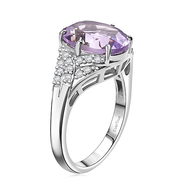 Shop Lc EverTrue Rose De France Amethyst White Zircon Lavender Cocktail Ring In Platinum Bond 4.75 Ctw