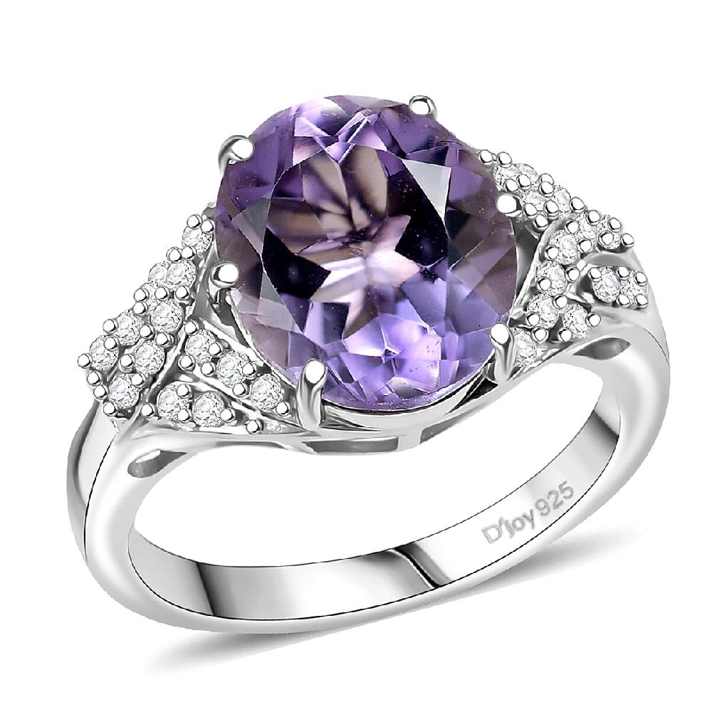 shop lc EverTrue Rose De France Amethyst White Zircon Lavender Cocktail Ring in Platinum Bond 4.75 ctw