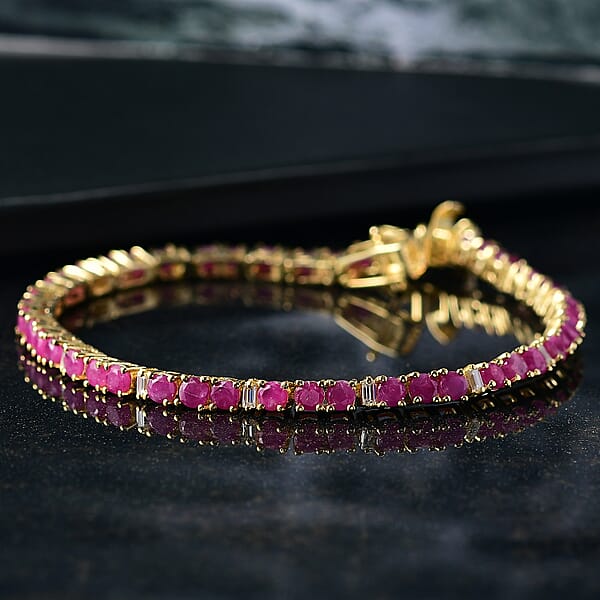 Shop Lc EverTrue Ruby And Moissanite 7.50 Ctw Minimalist Aura Bracelet In 18K YG Plated (8.00 In)