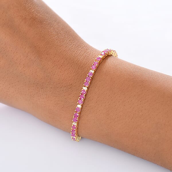 Shop Lc EverTrue Ruby And Moissanite 7.50 Ctw Minimalist Aura Bracelet In 18K YG Plated (8.00 In)