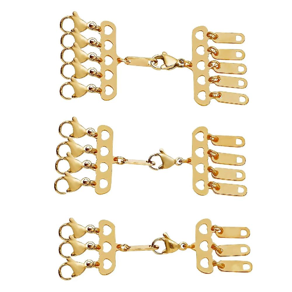 shop lc EverTrue Set of 3 Jewelry Layering Lock Hearts Lobster Clasps with Spring Ring Lock in ION Plated YG Stainless Steel (1pcs 3row 1pcs 4row 1pcs 5row) Jewelry Closure Lobster Locks