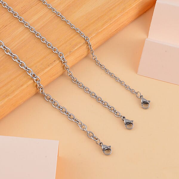 Shop Lc EverTrue Set Of 3 Rolo Chain Bracelet In Stainless Steel (7.50-9.50In)