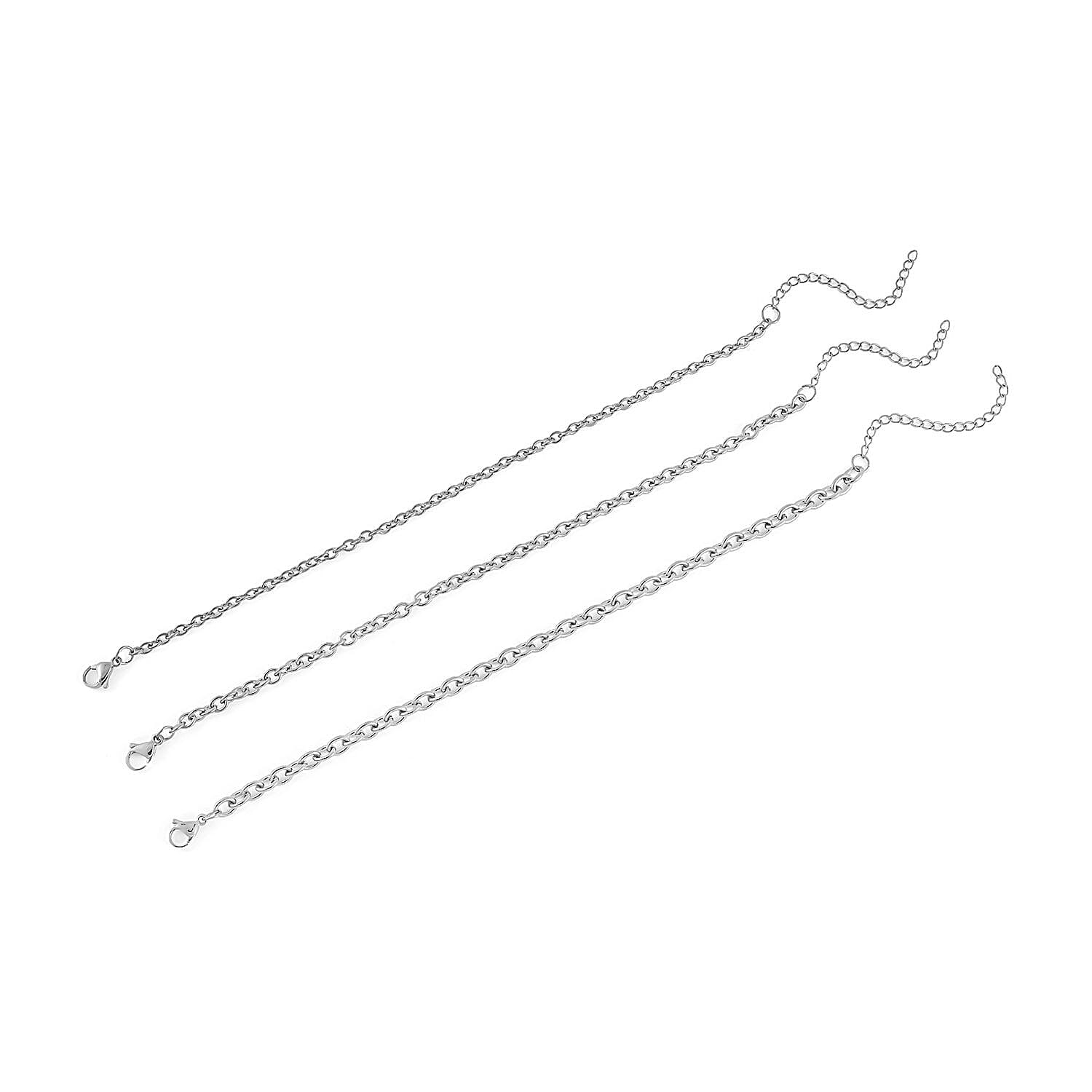 shop lc EverTrue Set of 3 Rolo Chain Bracelet in Stainless Steel (7.50-9.50In)