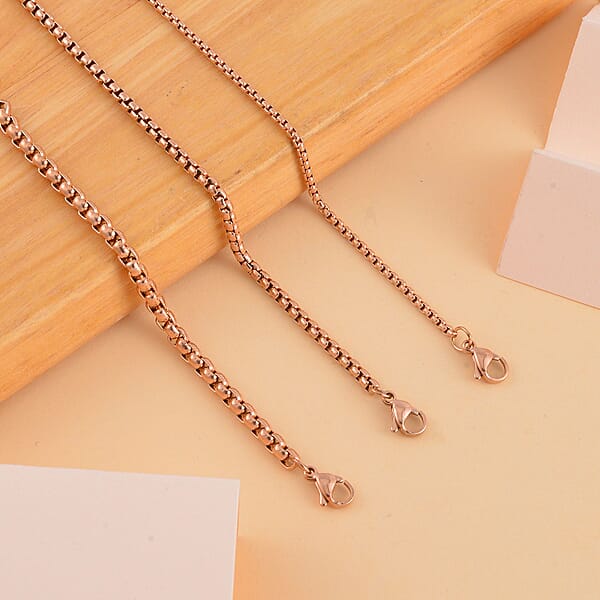 Shop Lc EverTrue Set Of 3 Round Box Chain Bracelet In ION Plated RG Stainless Steel (7.50-9.50In)