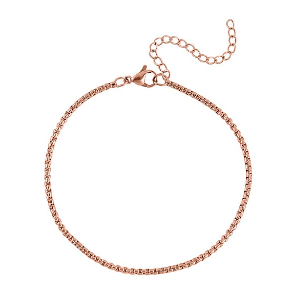 Shop Lc EverTrue Set Of 3 Round Box Chain Bracelet In ION Plated RG Stainless Steel (7.50-9.50In)