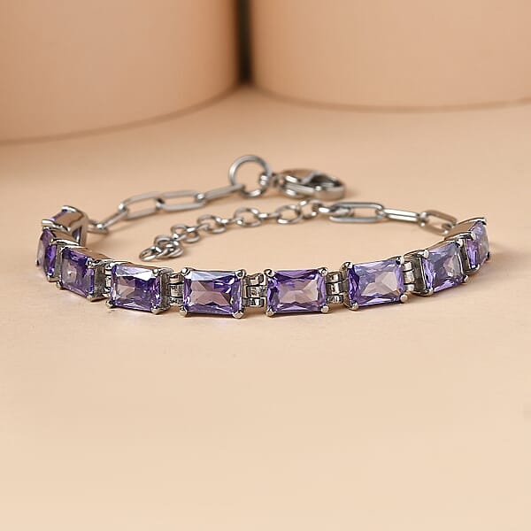 Shop Lc EverTrue Simulated Blue Diamond Bracelet In Stainless Steel (6.50 In)