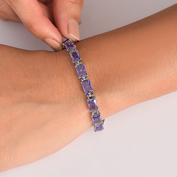 Shop Lc EverTrue Simulated Blue Diamond Bracelet In Stainless Steel (6.50 In)
