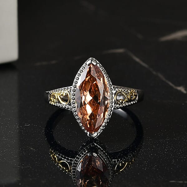 Shop Lc EverTrue Simulated Champagne Diamond Ring In 18K YG Plated And Platinum Bond