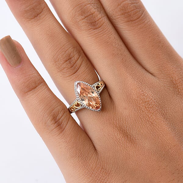Shop Lc EverTrue Simulated Champagne Diamond Ring In 18K YG Plated And Platinum Bond