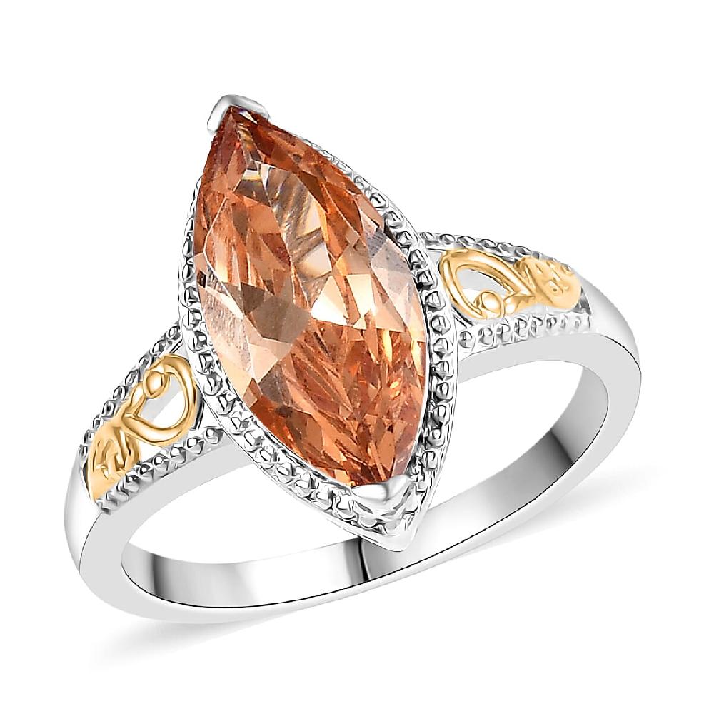shop lc EverTrue Simulated Champagne Diamond Ring in 18K YG Plated and Platinum Bond