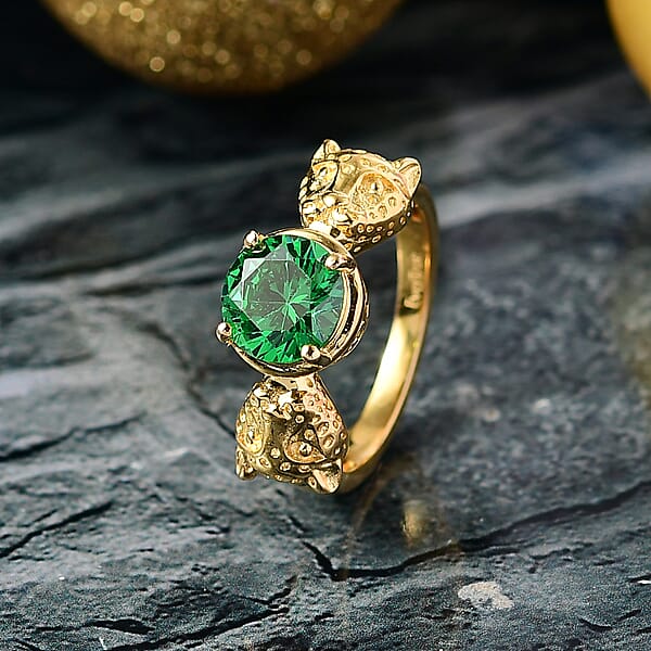 Shop Lc EverTrue Simulated Green Diamond Panther Ring In 18K YG Plated 3.10 Ctw