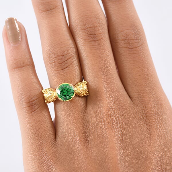 Shop Lc EverTrue Simulated Green Diamond Panther Ring In 18K YG Plated 3.10 Ctw