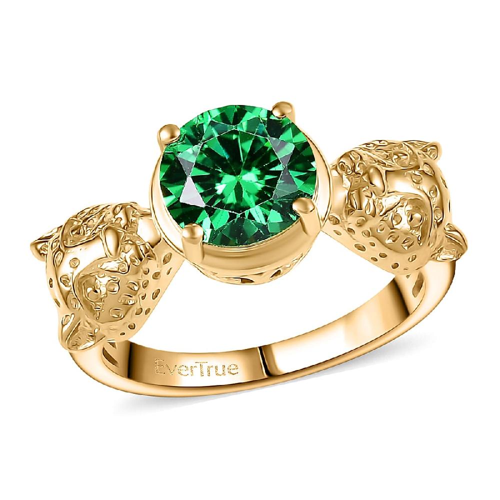 shop lc EverTrue Simulated Green Diamond Panther Ring in 18K YG Plated 3.10 ctw