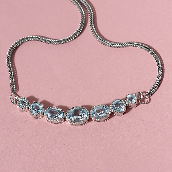 Shop Lc EverTrue Sky Blue Topaz 2.90 Ctw Bolo Bracelet In Platinum Bond