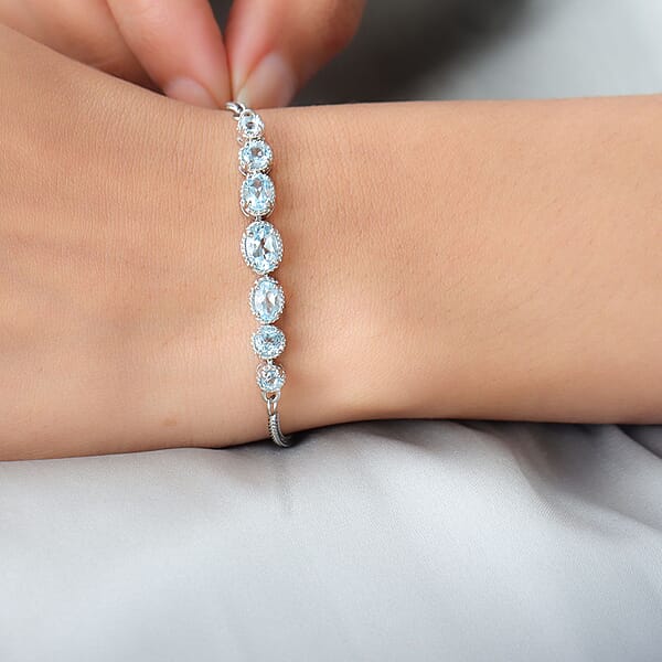 Shop Lc EverTrue Sky Blue Topaz 2.90 Ctw Bolo Bracelet In Platinum Bond