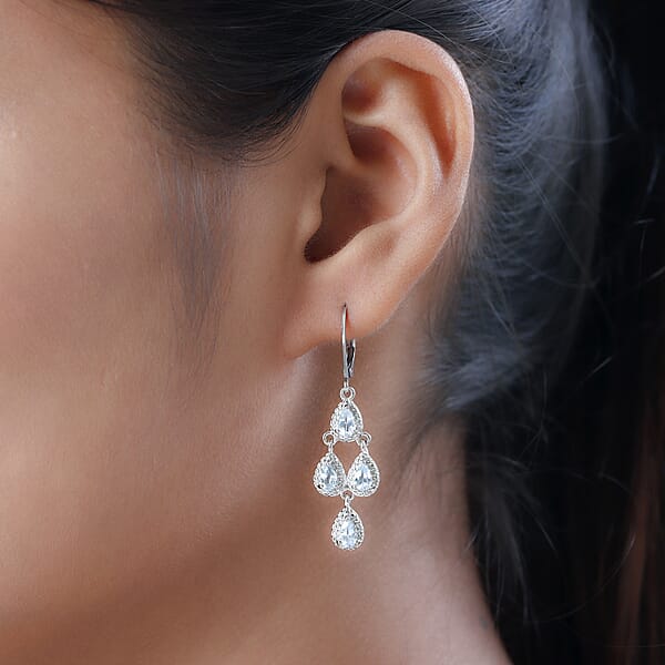 Shop Lc EverTrue Sky Blue Topaz Earrings In Platinum Bond Stainless Steel Lever Back Earrings Drop Earrings For Women 2.00 Ctw