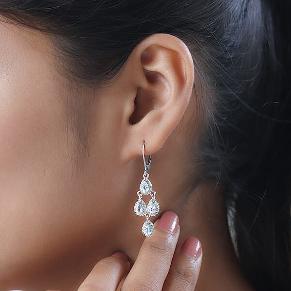Shop Lc EverTrue Sky Blue Topaz Earrings In Platinum Bond Stainless Steel Lever Back Earrings Drop Earrings For Women 2.00 Ctw