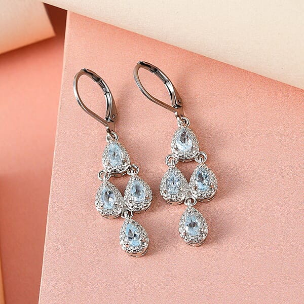 Shop Lc EverTrue Sky Blue Topaz Earrings In Platinum Bond Stainless Steel Lever Back Earrings Drop Earrings For Women 2.00 Ctw