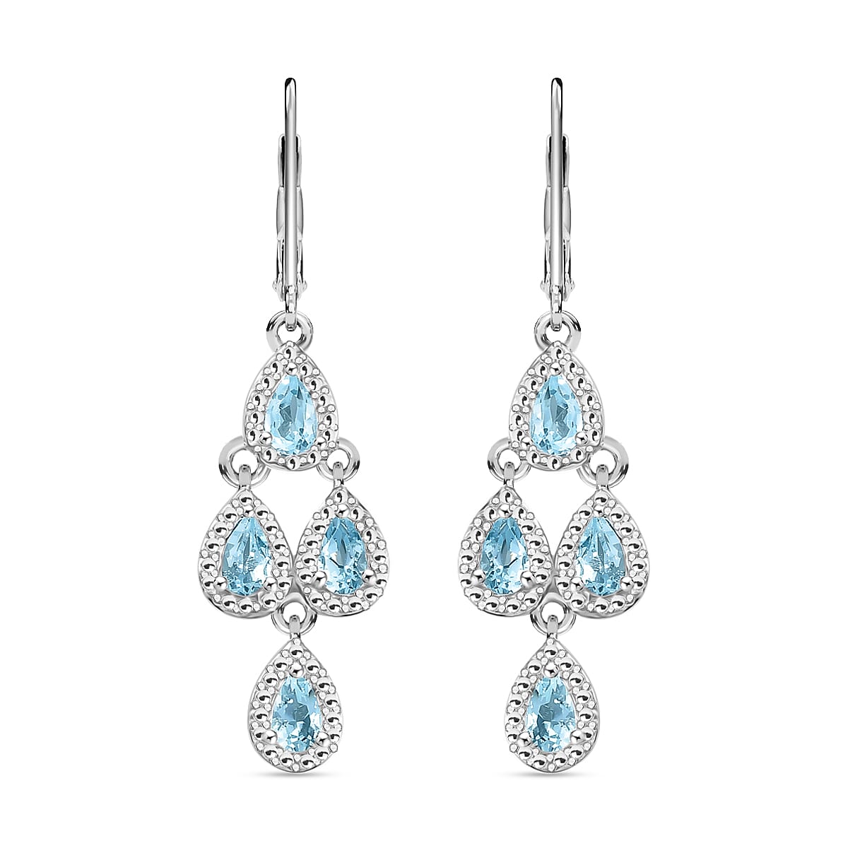 shop lc EverTrue Sky Blue Topaz Earrings in Platinum Bond Stainless Steel Lever Back Earrings Drop Earrings For Women 2.00 ctw
