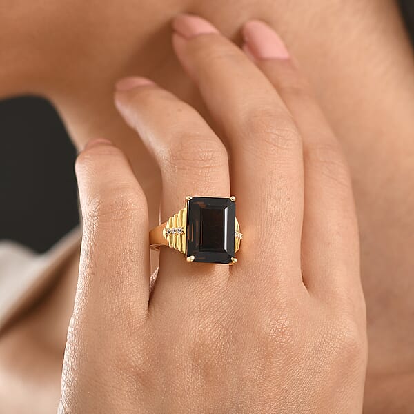 Shop Lc EverTrue Smoky Quartz And White Zircon 11.15 Ctw Ring In 18K Yellow Gold Plated