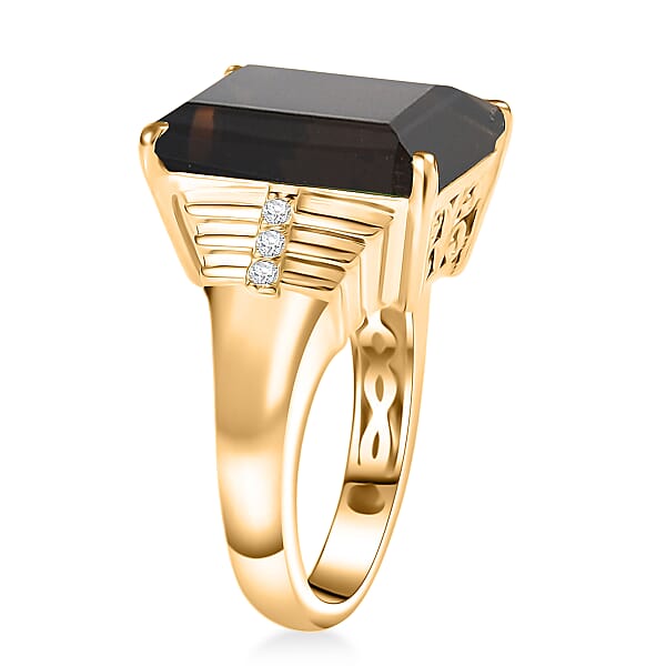 Shop Lc EverTrue Smoky Quartz And White Zircon 11.15 Ctw Ring In 18K Yellow Gold Plated