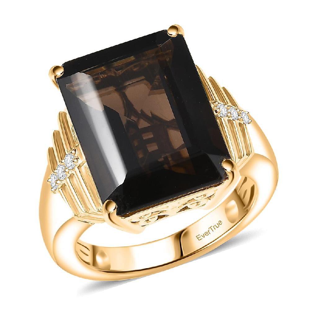 shop lc EverTrue Smoky Quartz and White Zircon 11.15 ctw Ring in 18K Yellow Gold Plated