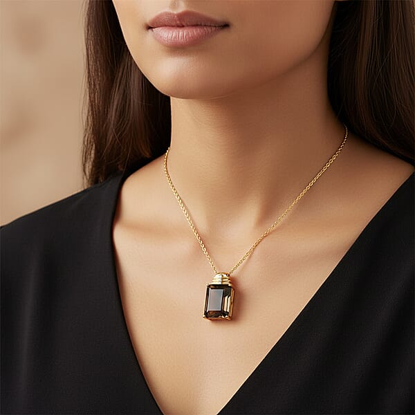 Shop Lc EverTrue Smoky Quartz And White Zircon 11.75 Ctw Pendant In 18K YG Plated With ION Plated YG Stainless Steel Necklace 20 Inches
