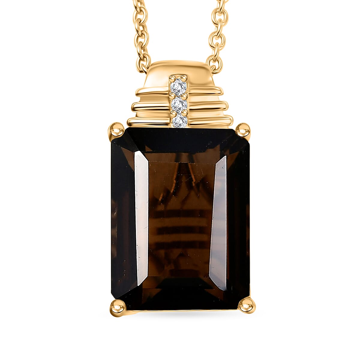 shop lc EverTrue Smoky Quartz and White Zircon 11.75 ctw Pendant in 18K YG Plated with ION Plated YG Stainless Steel Necklace 20 Inches