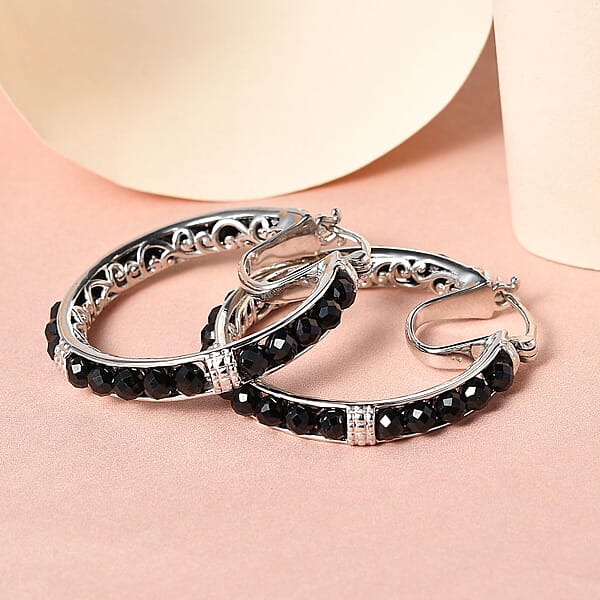 Shop Lc EverTrue Thai Black Spinel 15 Ctw Hoop Earrings In Platinum Bond