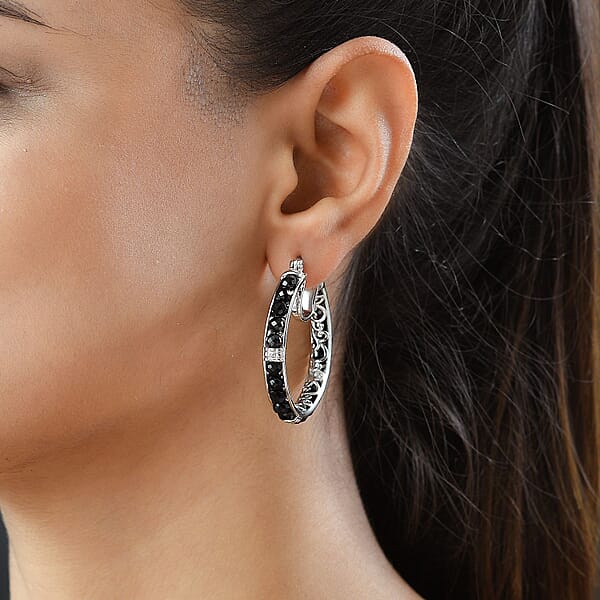Shop Lc EverTrue Thai Black Spinel 15 Ctw Hoop Earrings In Platinum Bond